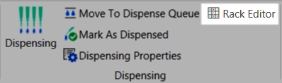 Rack Editor button the Dispensing group